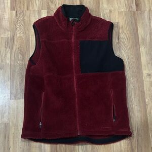 L.L. Bean Burgundy Fleece Vest with Black Accents